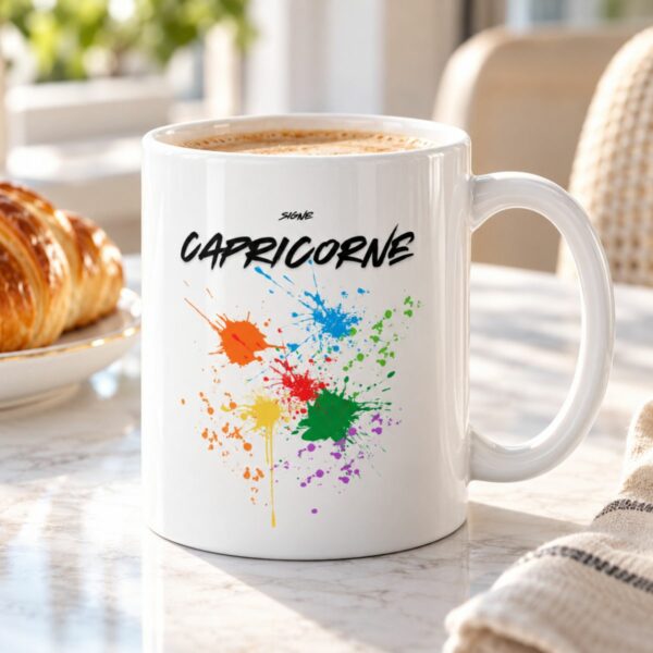 Mug Capricorne aux éclaboussures colorées pour les amateurs d’art visuel