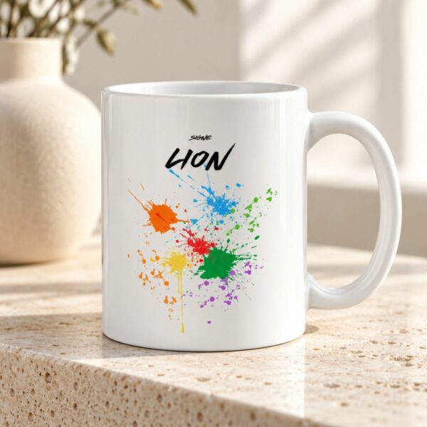 Mug Lion aux éclaboussures colorées pour les amateurs d&rsquo;art visuel