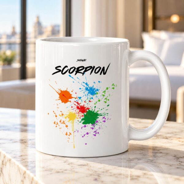 Mug Scorpion aux éclaboussures colorées pour les amateurs d’art visuel