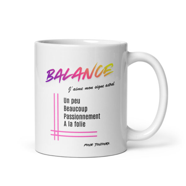 Mug pour femme Balance | « Un peu, Beaucoup, Passionnément, À la folie » – Cadeau Tendance Astro