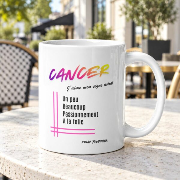 Mug pour femme Cancer | « Un peu, Beaucoup, Passionnément, À la folie » – Cadeau Tendance Astro