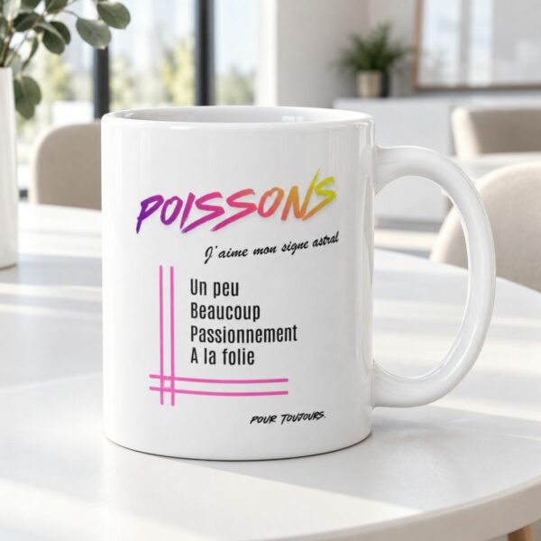 Mug pour femme Poissons | « Un peu, Beaucoup, Passionnément, À la folie » – Cadeau Tendance Astro