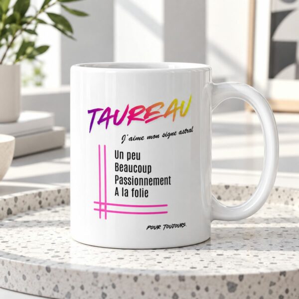 Mug pour femme Taureau | « Un peu, Beaucoup, Passionnément, À la folie » – Cadeau Tendance Astro
