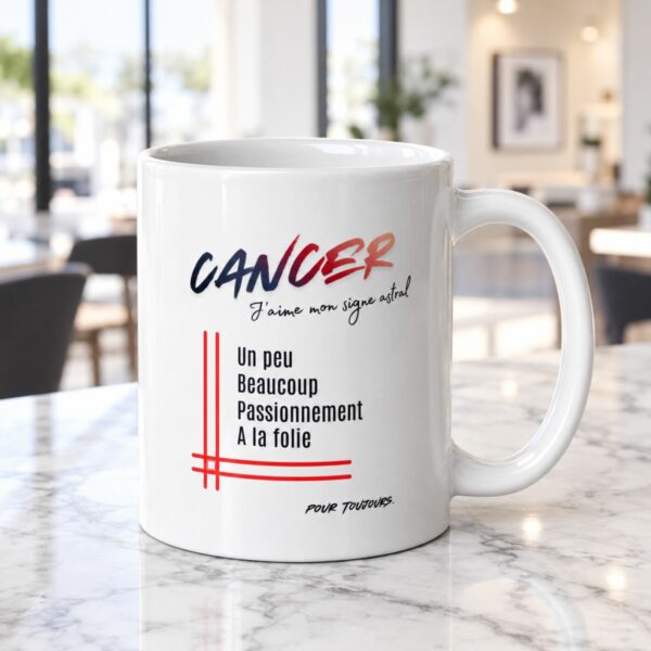 Mug pour homme Cancer | « Un peu, Beaucoup, Passionnément, À la folie » – Cadeau Tendance Astro