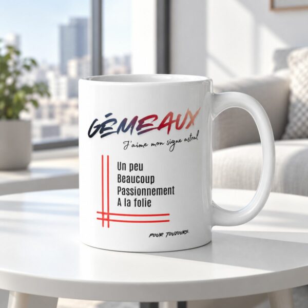 Mug pour homme Gémeaux | « Un peu, Beaucoup, Passionnément, À la folie » – Cadeau Tendance Astro
