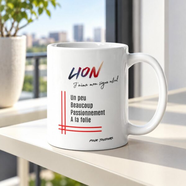 Mug pour homme Lion | « Un peu, Beaucoup, Passionnément, À la folie » – Cadeau Tendance Astro