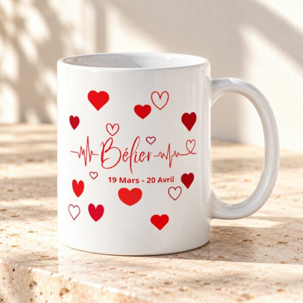 Cadeau amour & astrologie : Mug cœurs – Signe Bélier