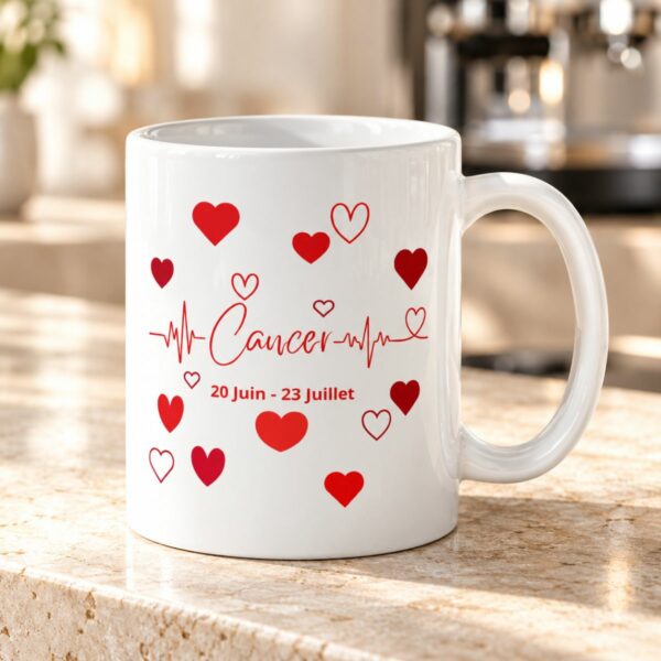 Cadeau amour & astrologie : Mug cœurs – Signe Cancer