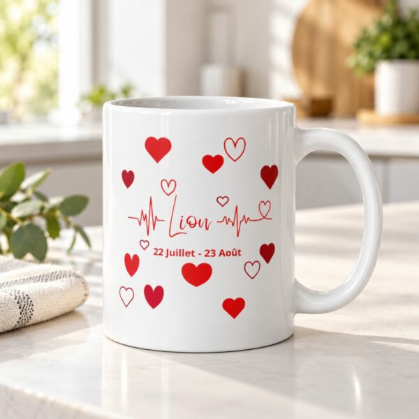 Cadeau amour & astrologie : Mug cœurs – Signe Lion