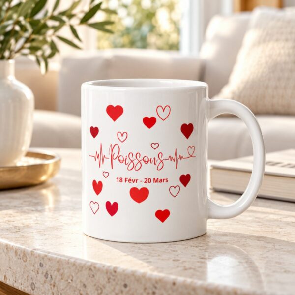 Cadeau amour & astrologie : Mug cœurs – Signe Poissons