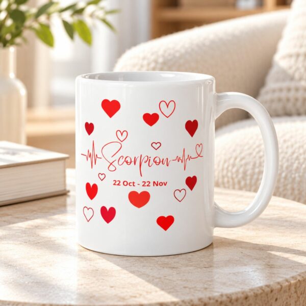 Cadeau amour & astrologie : Mug cœurs – Signe Scorpion