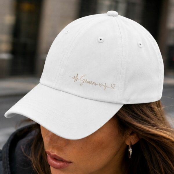 Casquette Signe Gémeaux – Cadeau Femme, Fille & Ado – Motif Battement de Cœur Doré