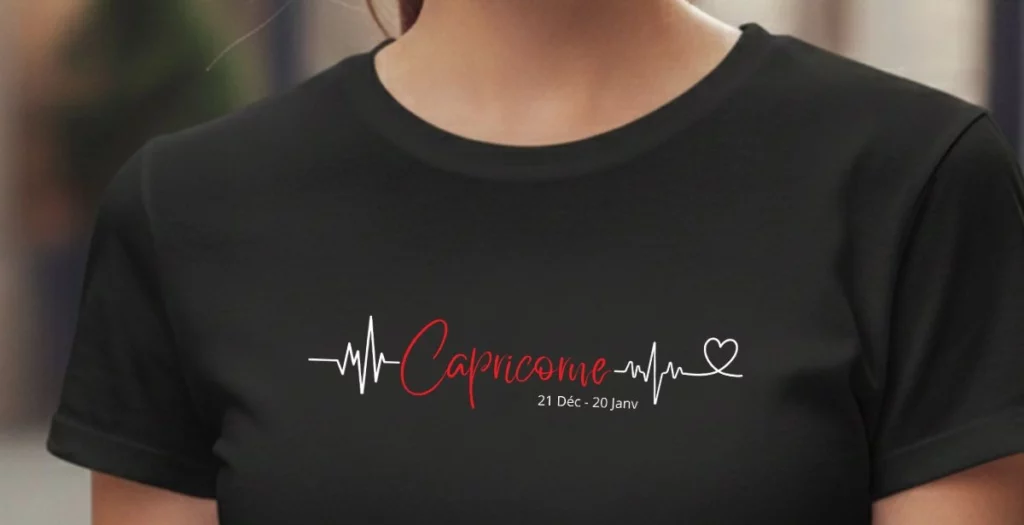 T-shirt Heartbeat – La pièce Astro Pulse du signe Capricorne T shirt Heartbeat – La piece Astro Pulse tendance des femmes Capricorne whizaloo 16052026