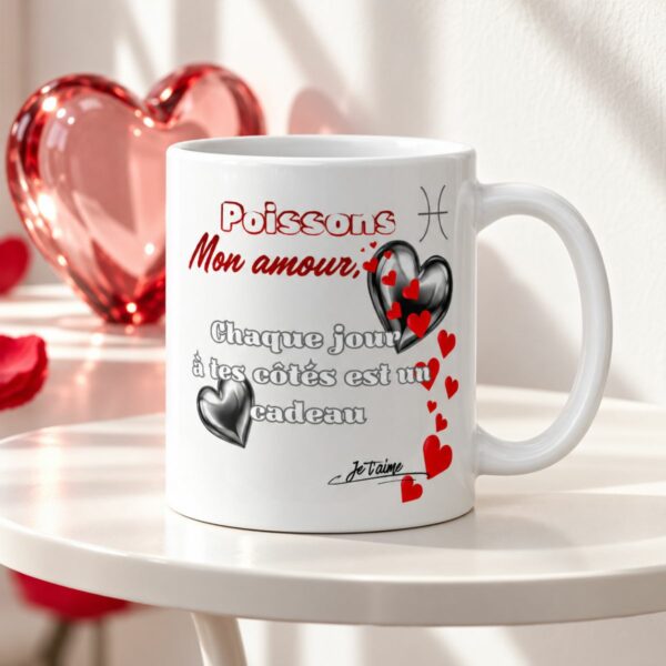Cadeau Saint-Valentin original : Mug « Chaque jour à tes côtés est un cadeau » – Signe Poissons