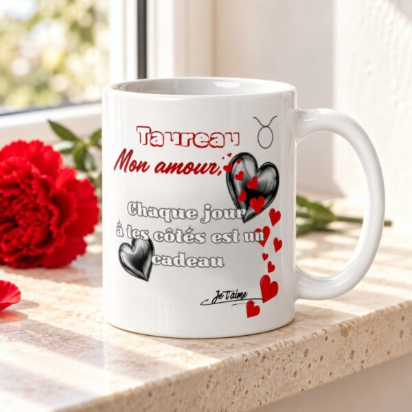 Cadeau Saint-Valentin original : Mug « Chaque jour à tes côtés est un cadeau » – Signe Taureau