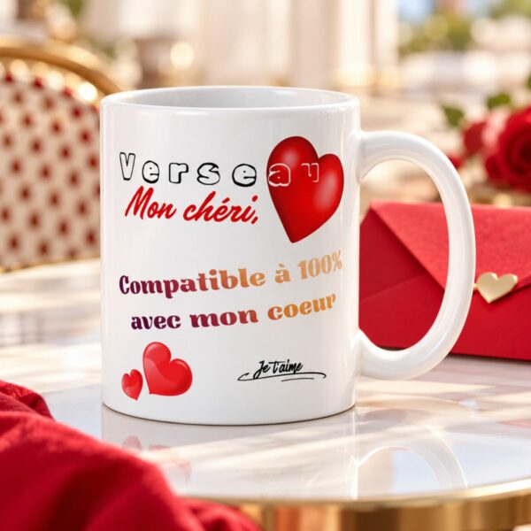Cadeau astrologie amour : Mug « Compatible à 100% avec mon cœur » – Homme Verseau