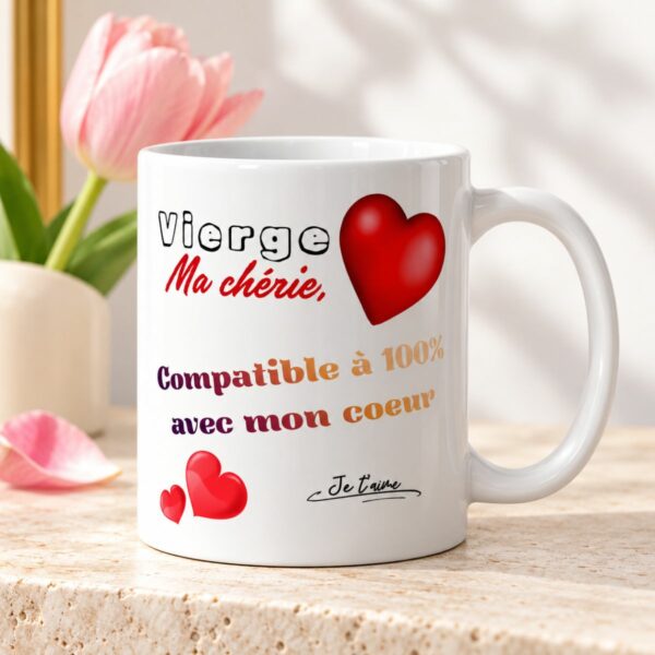 Cadeau astrologie amour : Mug « Compatible à 100% avec mon cœur » – Femme Vierge