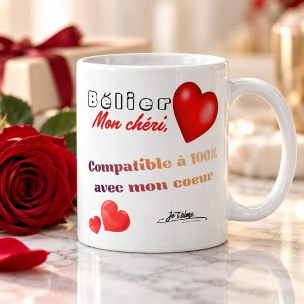 Cadeau astrologie amour : Mug « Compatible à 100% avec mon cœur » – Homme Bélier