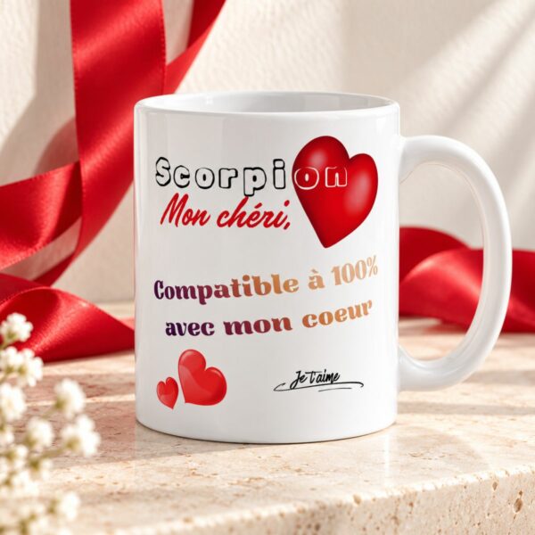 Cadeau astrologie amour : Mug « Compatible à 100% avec mon cœur » – Homme Scorpion
