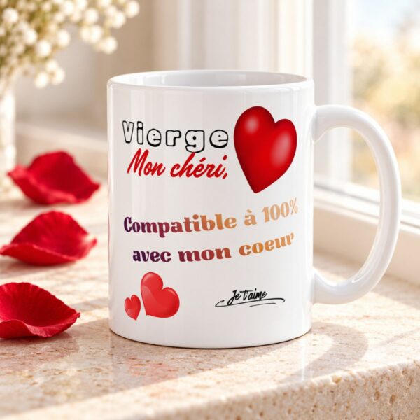 Cadeau astrologie amour : Mug « Compatible à 100% avec mon cœur » – Homme Vierge
