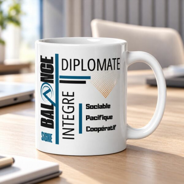 Mug Homme Cadeau Signe Astrologique Balance | Diplomate, IntĂšgre & Sociable