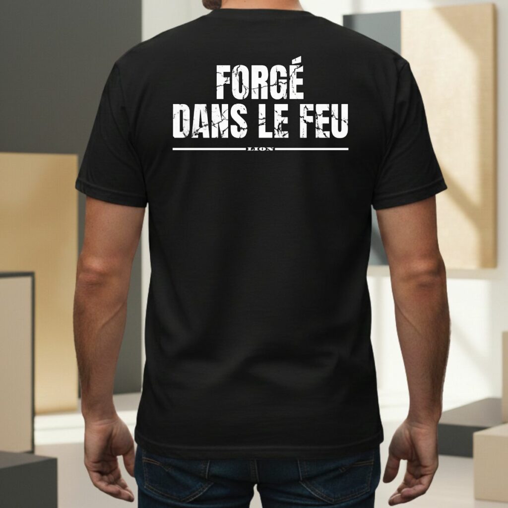 L'astrologie au masculin : 3 tee-shirts pour porter son signe avec caractère T-shirt noir pour homme avec mention 'lion' soulignée. Design graphique au style usé/vintage centré dans le dos, porté par un modèle masculin dans un cadre extérieur moderne.