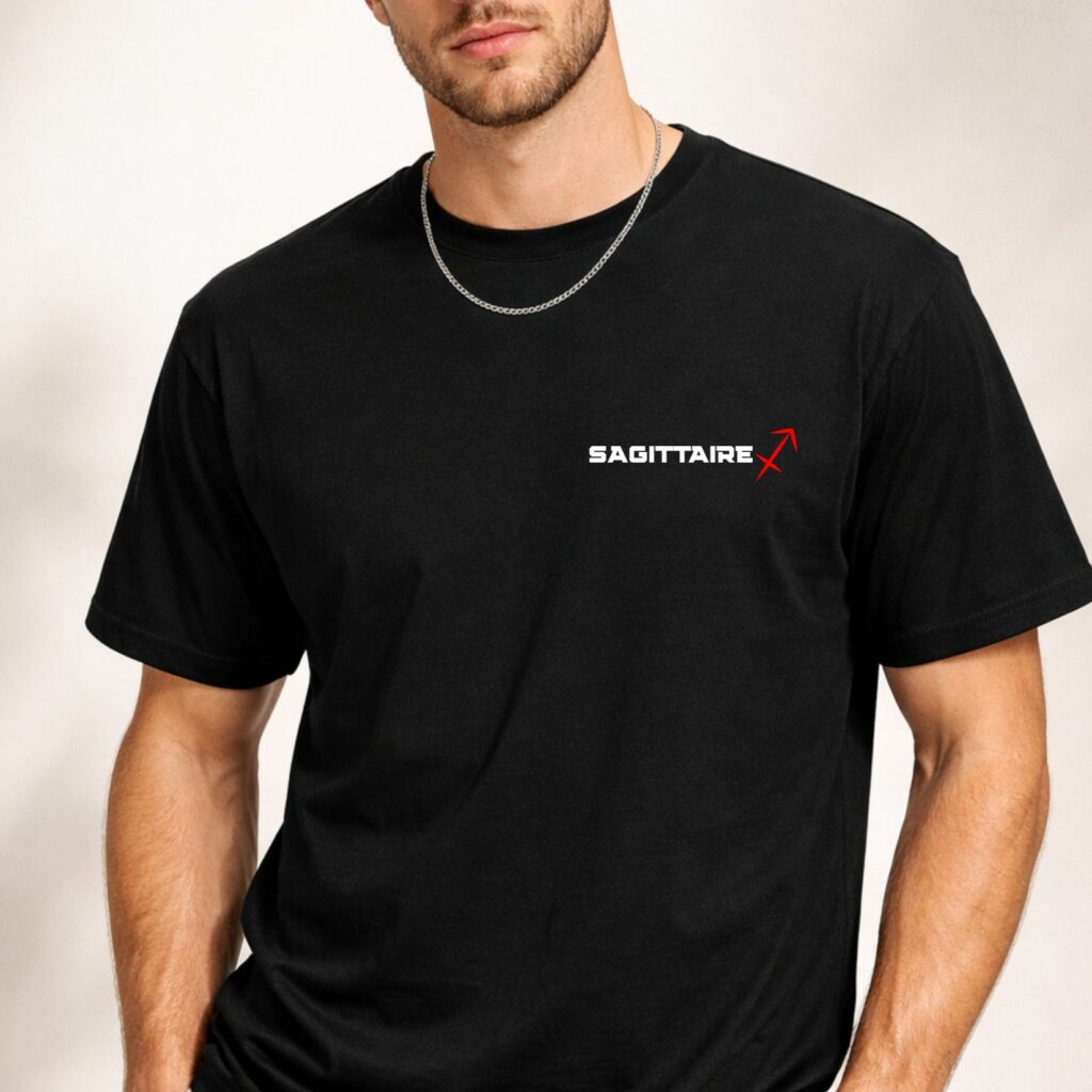 Whizaloo : site de t-shirts originaux, vraiment ? T shirt noir 100 Coton Homme – Col Rond – Manches Courtes – Signe Zodiaque Sagittaire whizaloo 24032026