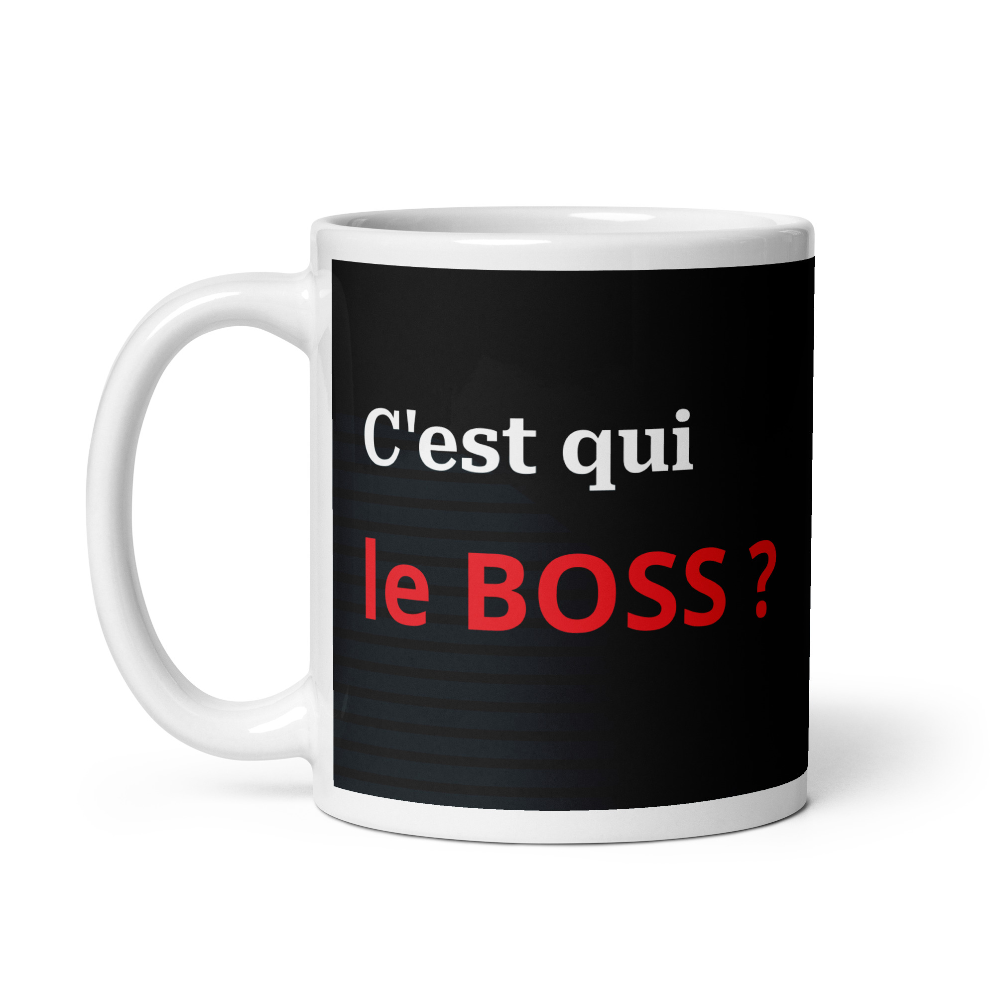Mug C'est qui le boss ? Inutile de lutter contre le destin, le patron, c'est bien MOI - Verseau mug avec inscription "C'est qui le boss ?" et sur l'autre face "Inutile de lutter contre le destin, le patron, c'est bien MOI"