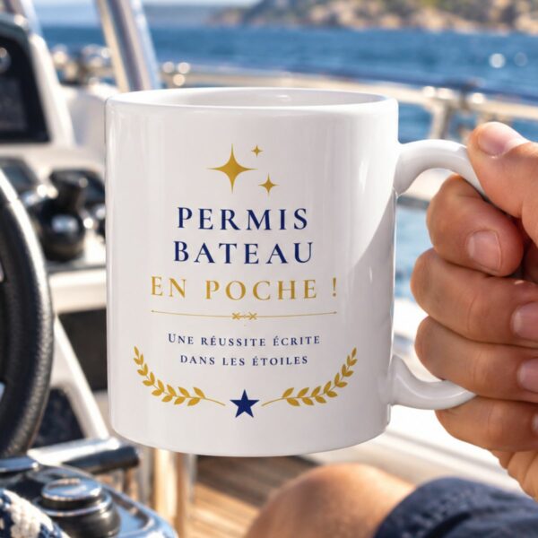 Cadeau permis bateau en poche ! – Mug « Une réussite écrite dans les étoiles »