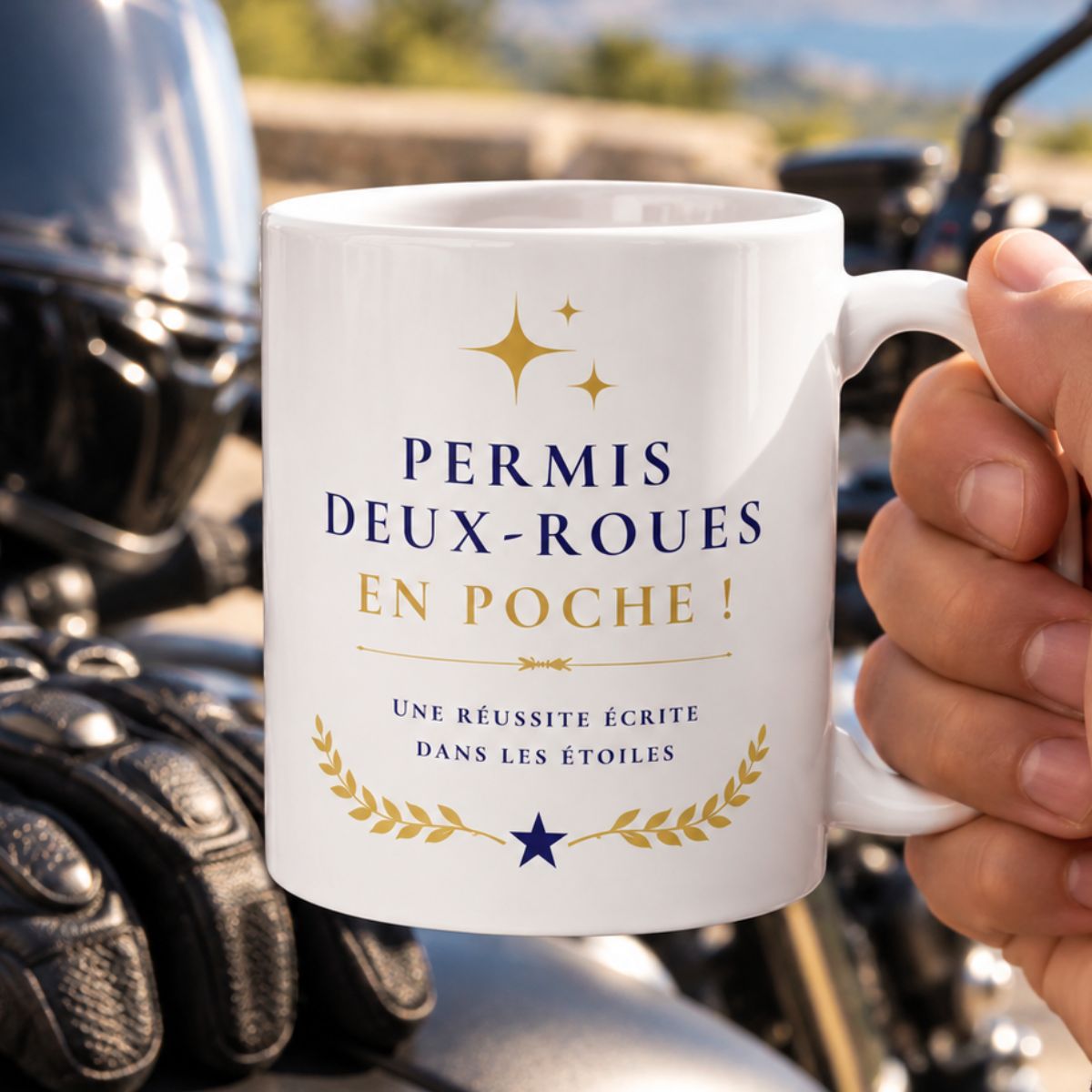 Cadeau permis deux-roues en poche ! – Mug "Une réussite écrite dans les étoiles" Cadeau permis deux-roues en poche ! – Mug "Une réussite écrite dans les étoiles"