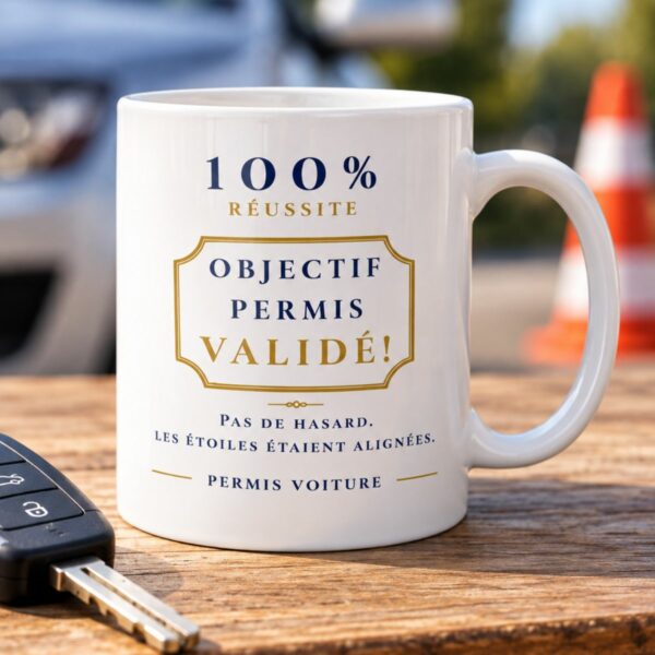 Cadeau jeune conducteur permis : Mug « Objectif permis validé ! »