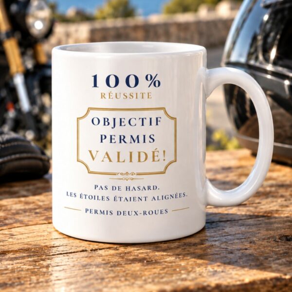 Cadeau personnalisé permis 125, scooter & moto : Mug « Objectif permis validé ! »