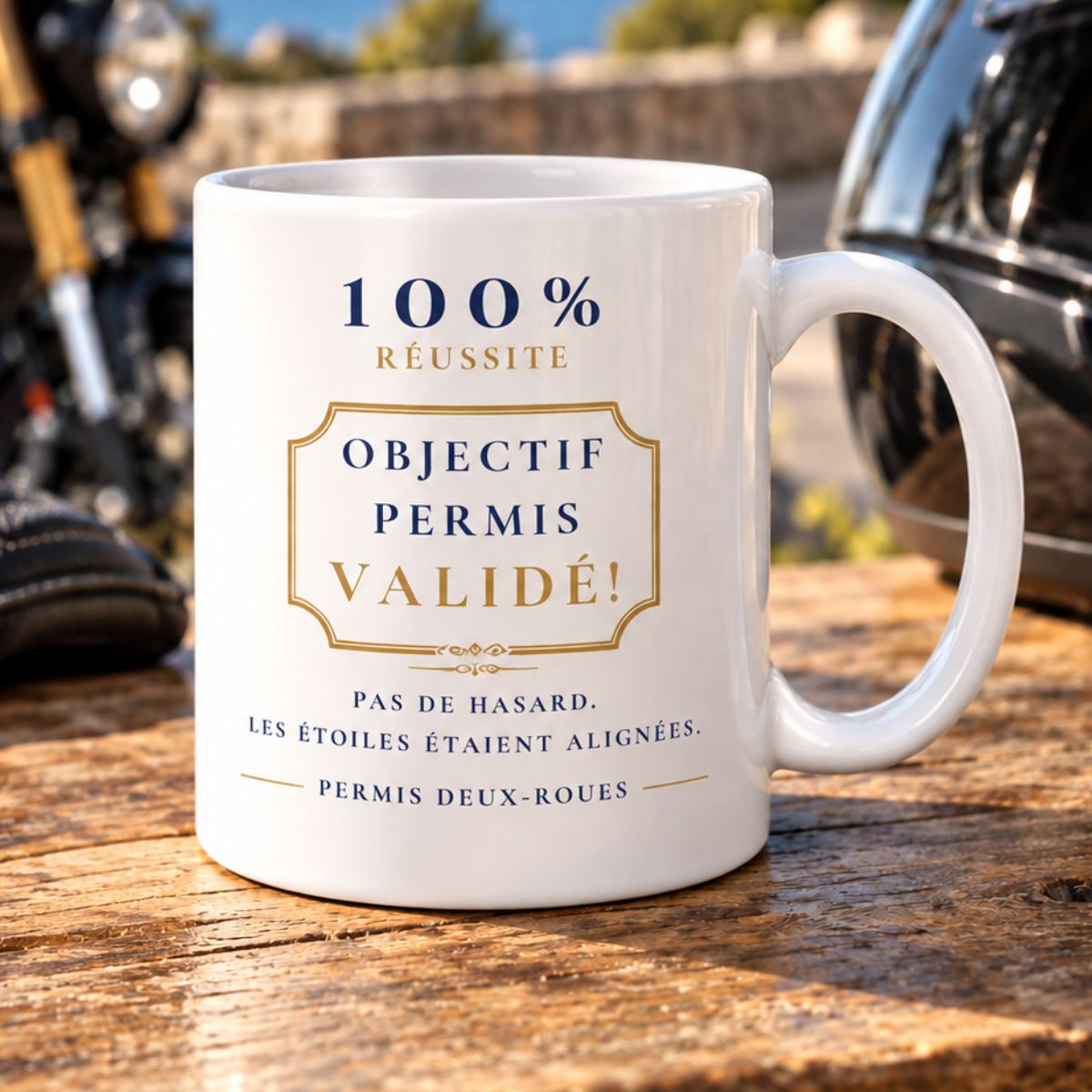 Cadeau personnalisé permis 125, scooter & moto : Mug "Objectif permis validé !" Cadeau personnalisé permis 125, scooter & moto : Mug "Objectif permis validé !"