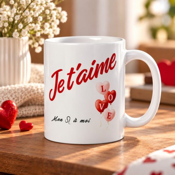 Tasse Romantique Blanc et Rouge « Je t’aime » pour Copine du Signe Lion