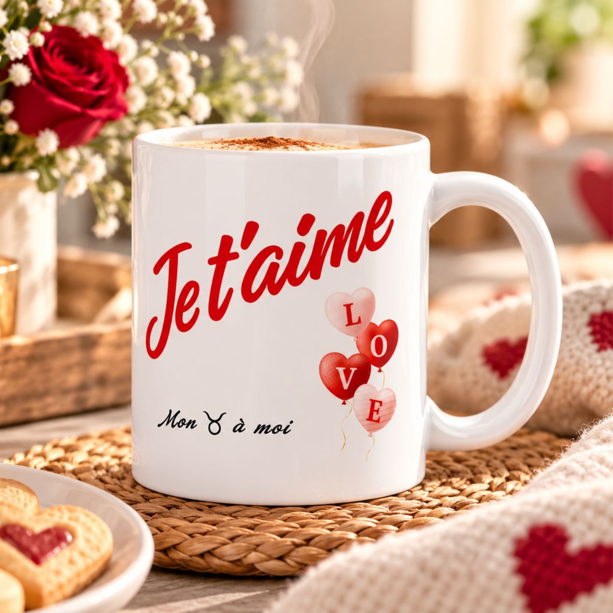 Mug Romantique « Je t'aime » pour Homme - Tasse Céramique avec Cœurs – Signe Taureau Mug Romantique « Je t'aime » pour Homme - Tasse Céramique avec Cœurs – Signe Taureau
