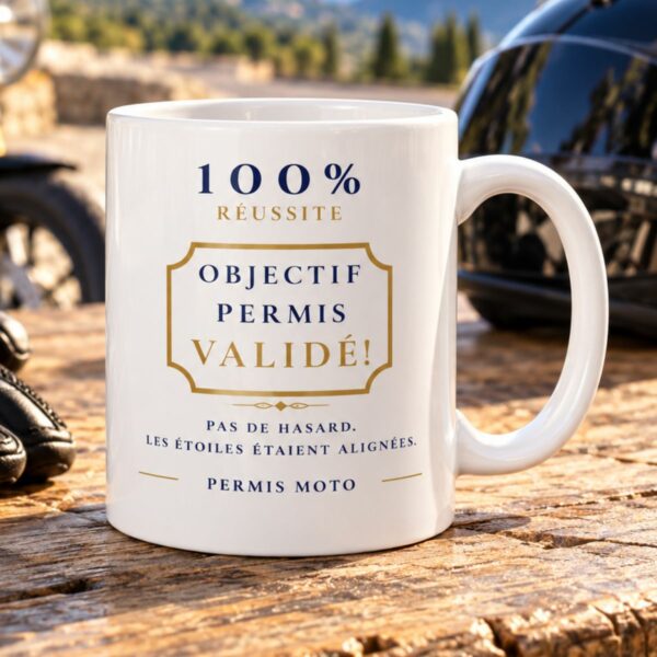 Petit cadeau permis moto : Mug « Objectif permis validé ! »
