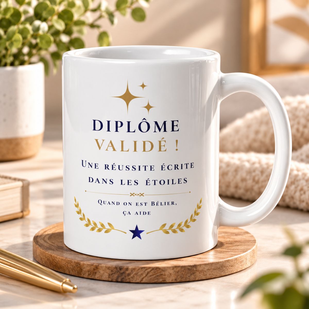 Cadeau Fête du Diplôme : Mug « Une Réussite Écrite dans les Étoiles » – Bélier Cadeau Fête du Diplôme : Mug « Une Réussite Écrite dans les Étoiles » – Bélier