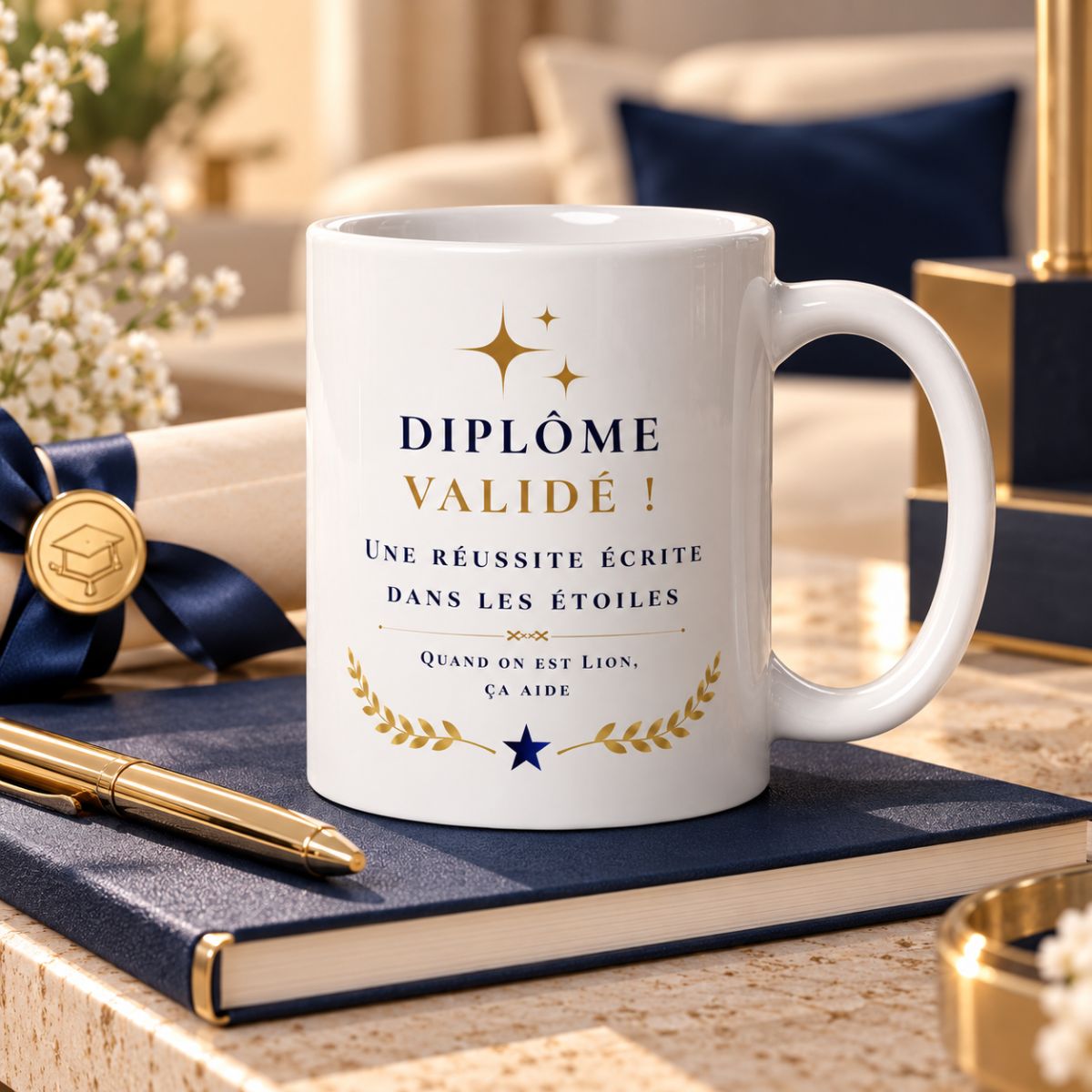 Mug « Une Réussite Écrite dans les Étoiles » - Diplôme Validé ! – Lion Mug « Une Réussite Écrite dans les Étoiles » - Diplôme Validé ! – Lion
