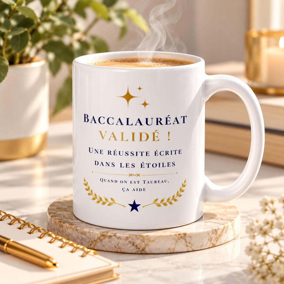 Mug félicitations BAC « Une réussite écrite dans les étoiles » - Cadeau pour elle - signe Taureau Mug félicitations BAC « Une réussite écrite dans les étoiles » - Cadeau pour elle - signe Taureau