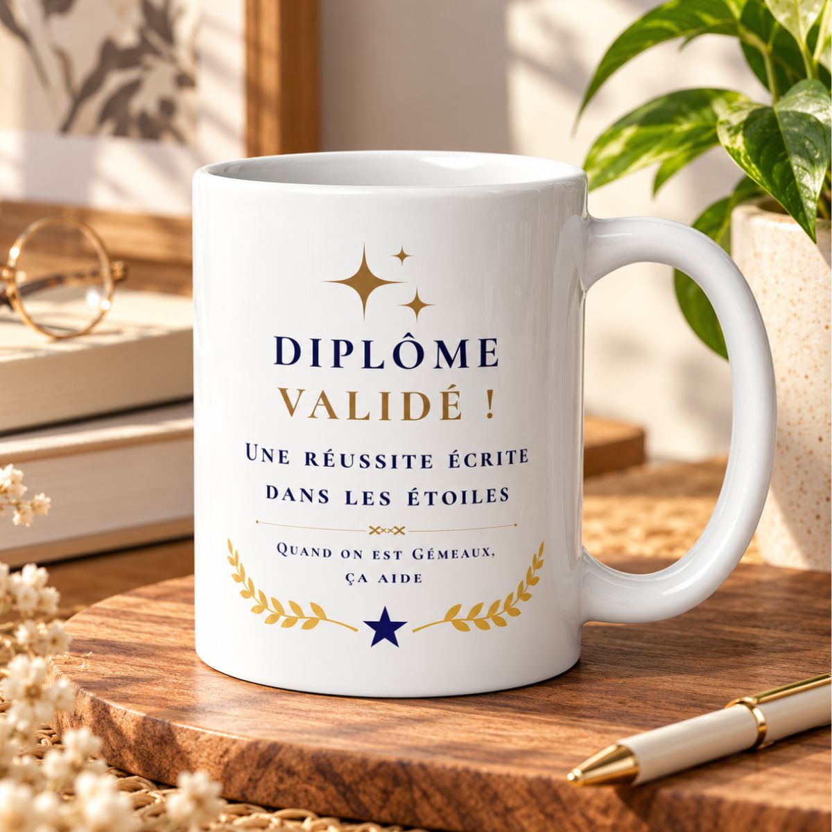 Tasse Diplôme Validé : « Une Réussite Écrite dans les Étoiles » – Gémeaux Tasse Diplôme Validé : « Une Réussite Écrite dans les Étoiles » – Gémeaux