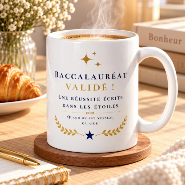 Tasse souvenir Baccalauréat validé – Idée cadeau pour lui – signe Verseau